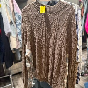 POL Brown Cable Knit Sweater with camo